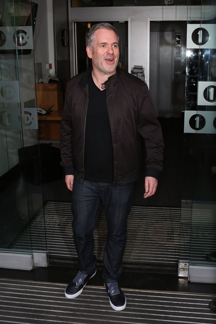 Chris leaving the Radio 1 studio after hosting his final edition of the Breakfast Show