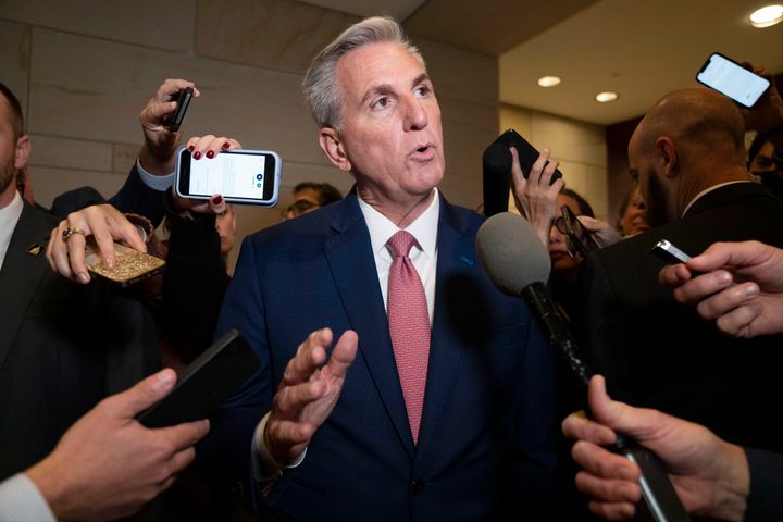 House Minority Leader Kevin McCarthy (R-Calif.) talks to reporters on Nov. 15 on Capitol Hill in Washington.