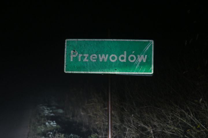 The entrance board to the Polish village of Przewodow, where at least two people were killed on Tuesday in a suspected missile attack.