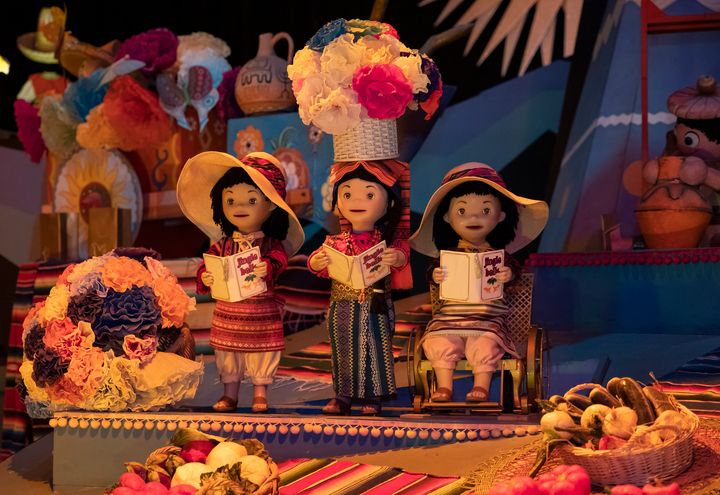 A new doll in a wheelchair (right) is featured in a scene representing South America inside Disneyland's "It's a Small World" attraction. 