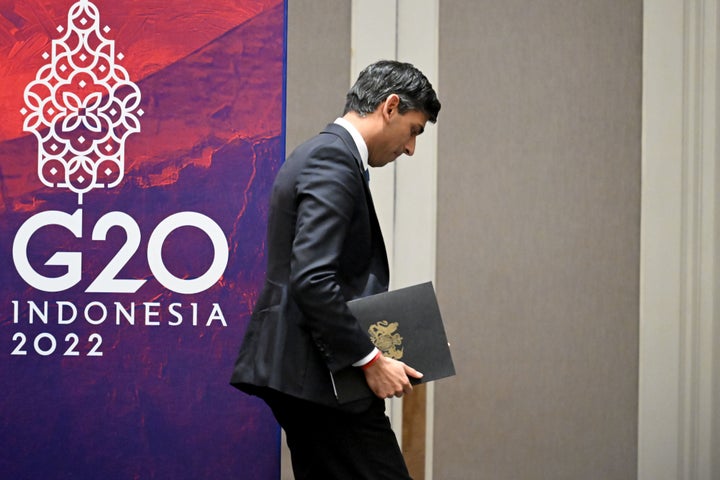 Rishi Sunak leaves his press conference at the end of the G20 summit in Bali, Indonesia. 