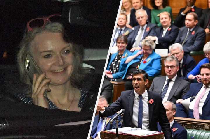 Liz Truss on her mobile phone and MPs in the Commons