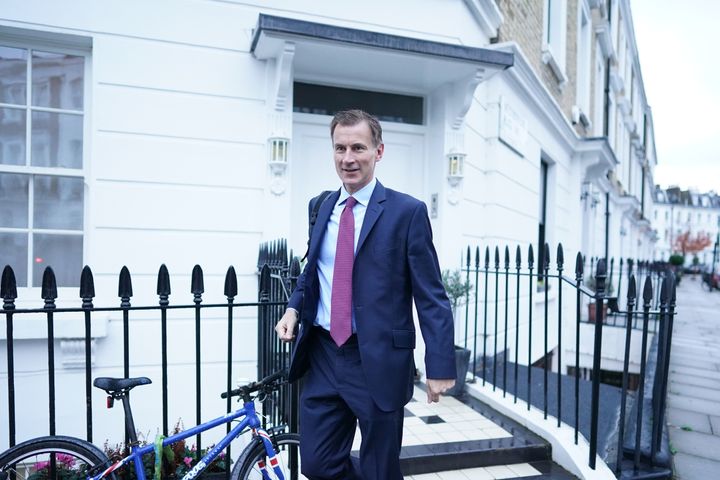 Chancellor of the Exchequer Jeremy Hunt leaves his home in London as he prepares to delivery his autumn statement on Thursday. Picture date: Wednesday November 16, 2022. (Photo by Stefan Rousseau/PA Images via Getty Images)