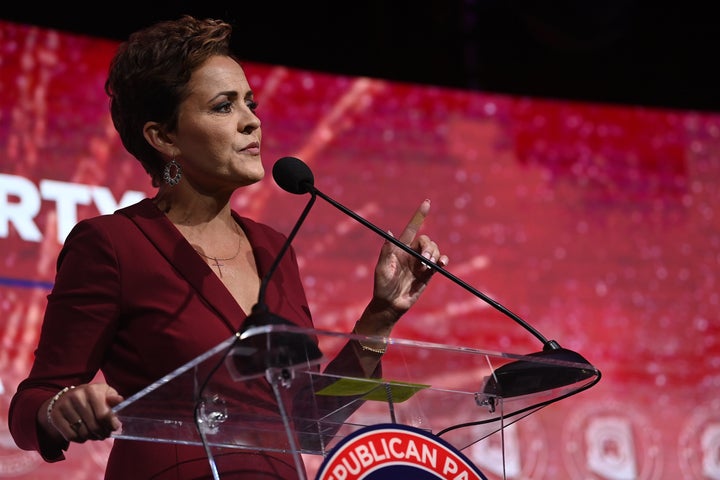 Republican candidate for Arizona governor Kari Lake speaks during the Republican Party election night event on Nov. 8, 2022, in Scottsdale, Arizona.