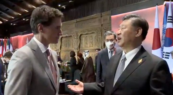 Xi was seen chatting to Trudeau about "media leaks" on Wednesday