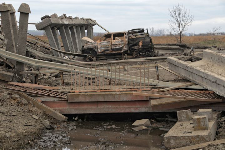 A bridge was destroyed by Russian troops in southern Ukraine on Wednesday.