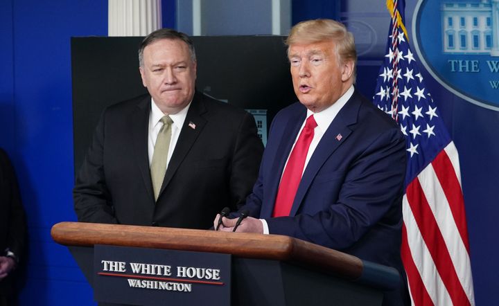 Then-Secretary of State Mike Pompeo with then-President Donald Trump in April 2020.