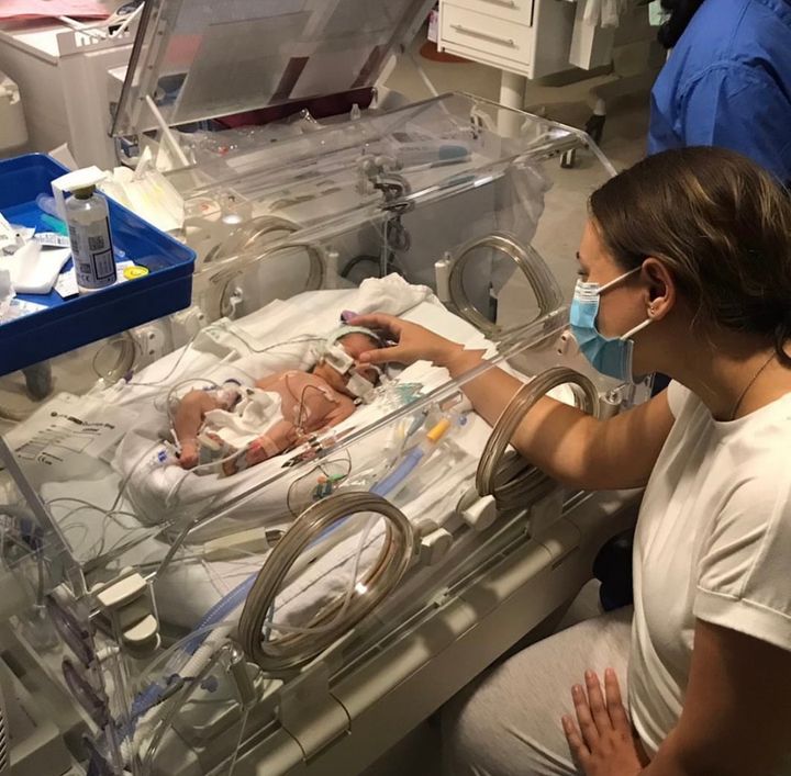 Destiny and her son Leo in NICU.