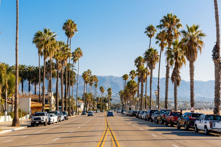 A highway along the beach in Santa Barbara, California. 