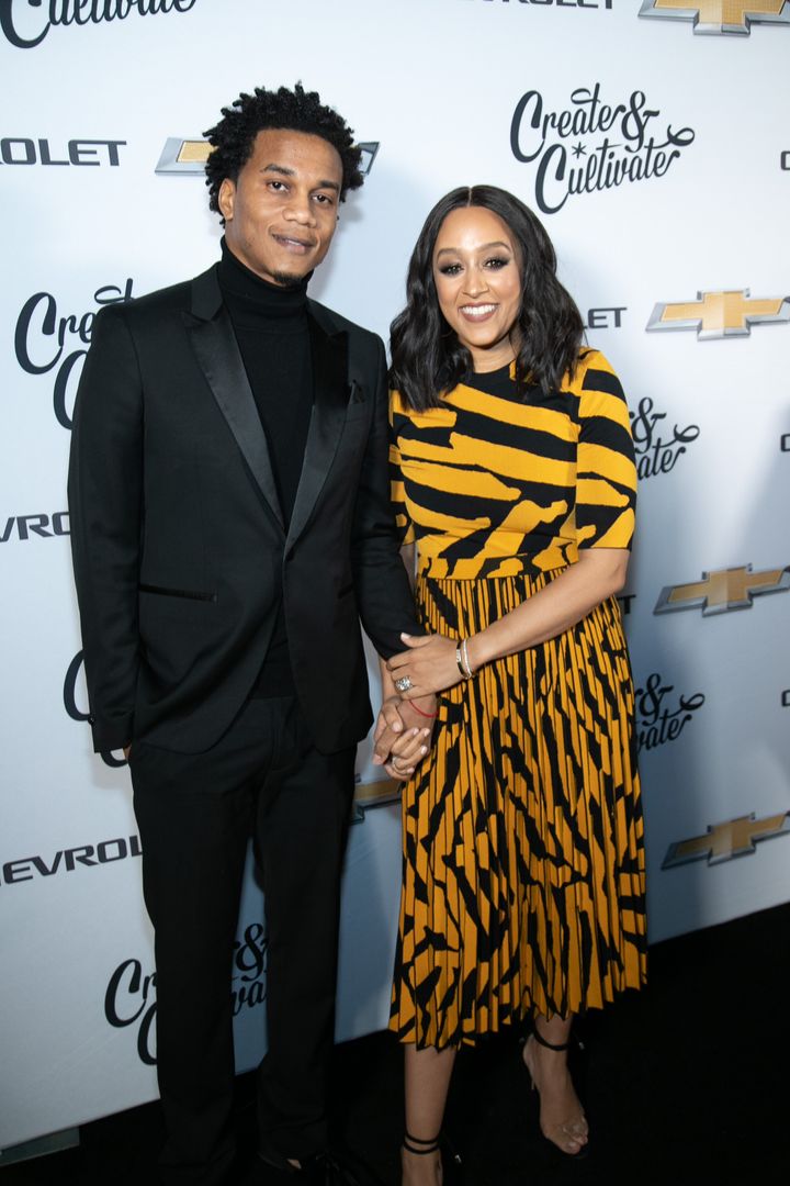Cory Hardrict and Tia Mowry attend an event on Jan. 23, 2020, in Los Angeles.