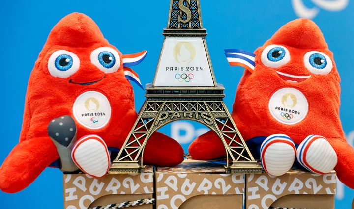 The mascots for the 2024 Paris Olympics are a symbol of the French Republic. Most of them are made in China, and that does not go down well in France. (Photo by Chesnot/Getty Images)