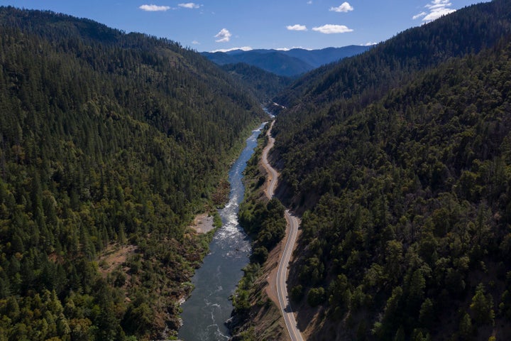 he Klamath River winds runs along Highway 96 on June 7, 2021, near Happy Camp, California.