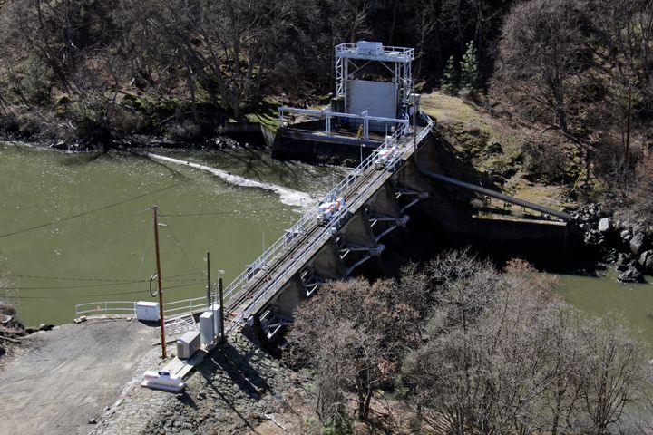 A dam on the lower Klamath River known as Copco 2 is seen near Hornbrook, California, on March 3, 2020.