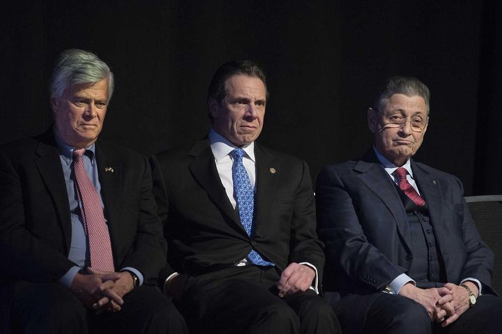 Then-New York Gov. Andrew Cuomo (D), center, struck a deal on redistricting with then-state Senate Majority Leader Dean Skelos (R), left, and Assembly Speaker Sheldon Silver (D), right.