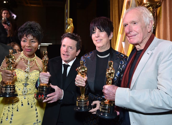 Euzhan Palcy, from left, Michael J. Fox, Diane Warren and Peter Weir pose for photos during the Governors Awards.