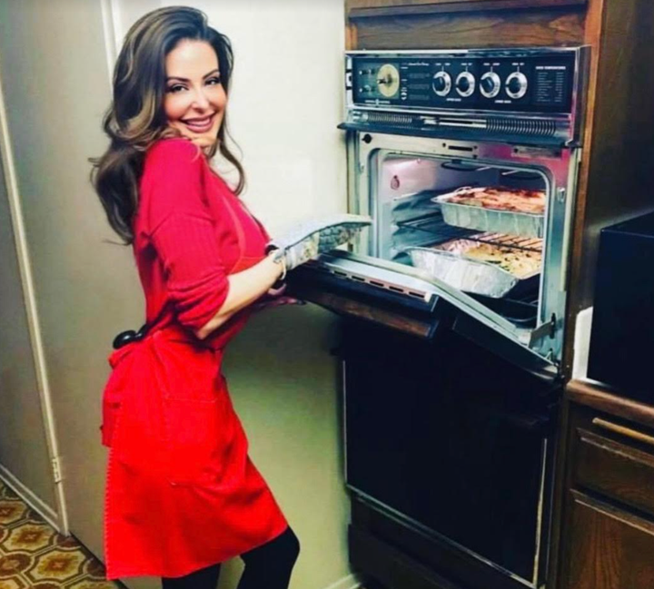 The author making Thanksgiving dinner at her grandparents' house in 2021.