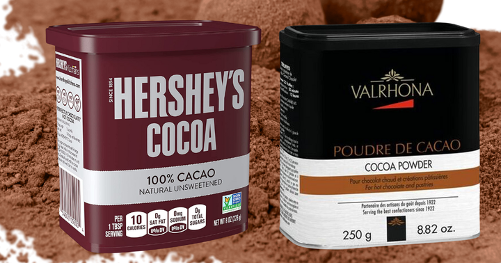 Hershey's natural cocoa powder ($4.69) and Valrhona natural cocoa powder ($14.80)