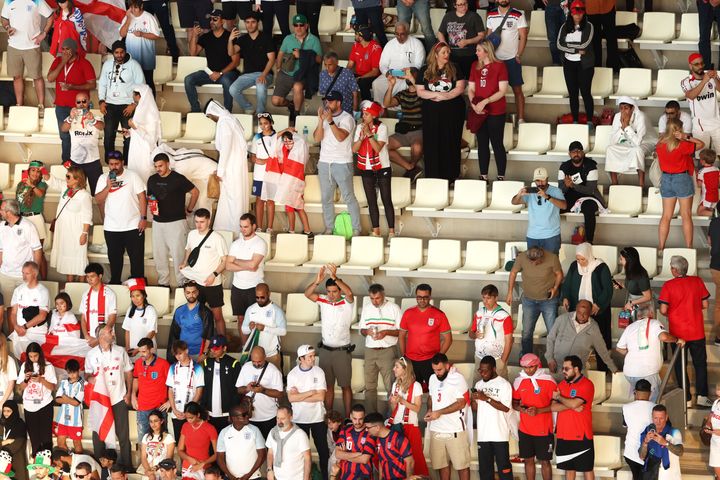 Empty seats are seen inside the stadium after ticketing problems outside the stadium prior England v Iran.