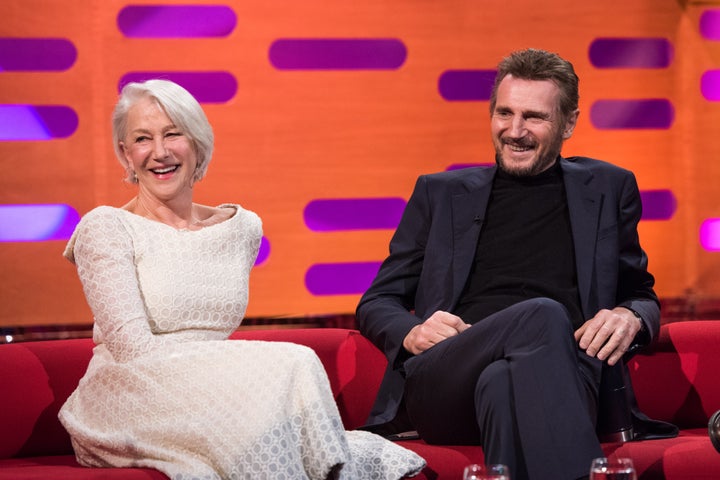 Helen Mirren and Liam Neeson during a 2018 appearance on the "Graham Norton Show."