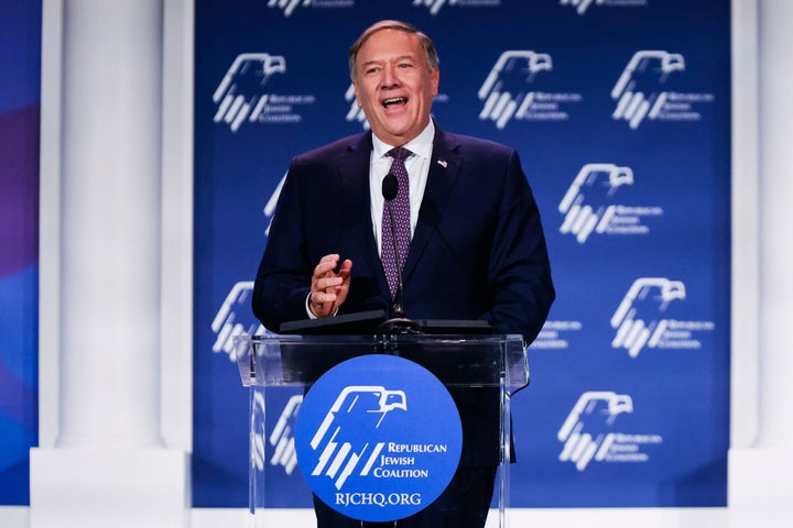 Former Secretary of State Mike Pompeo speaks during a Republican Jewish Coalition Annual Leadership Meeting in Las Vegas on November 18, 2022. 