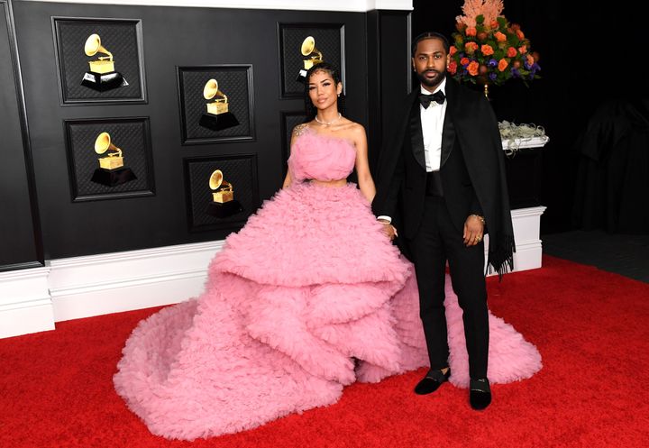 Jhené Aiko and Big Sean appear at the Grammy Awards on March 14, 2021, in Los Angeles.
