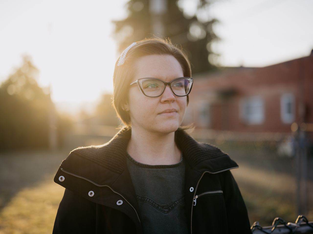 Chelsea Rutter, seen outside her home in Port Angeles, Washington, is challenging the legality of a noncompete clause used by her former employer, Bright Horizons.