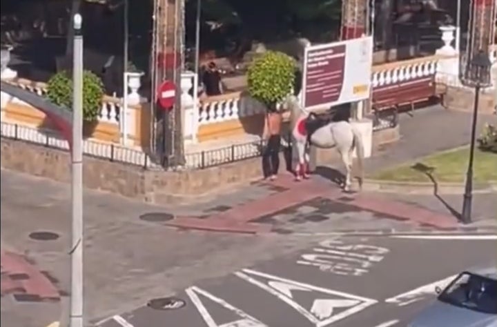 El hombre junto a su caballo.