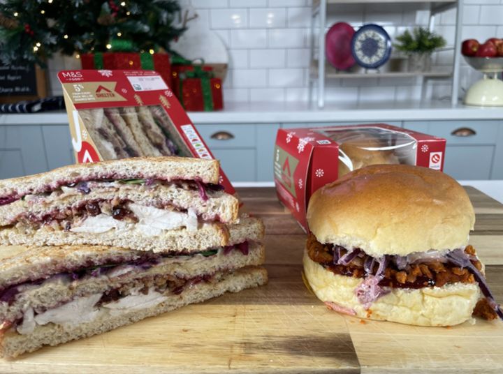 M&S's Naughty & Spice Turkey Feast Roll (left) and Christmas Club Sandwich (right)
