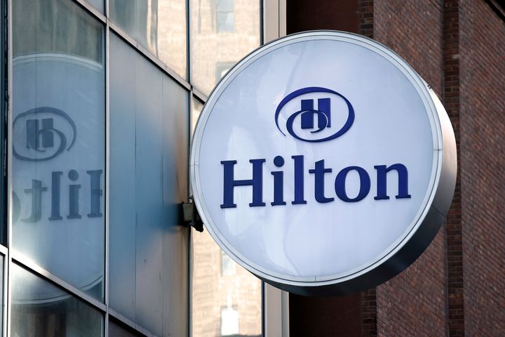 A Hilton Hotel logo is seen on one of their properties. (Photo by John Lamparski/SOPA Images/LightRocket via Getty Images)