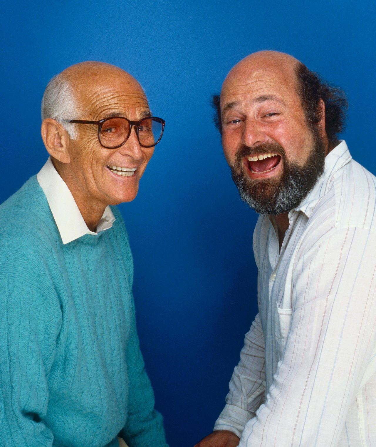 Actor and film director Rob Reiner (right) and Lear pose together during a 1987 Los Angeles photo portrait session.