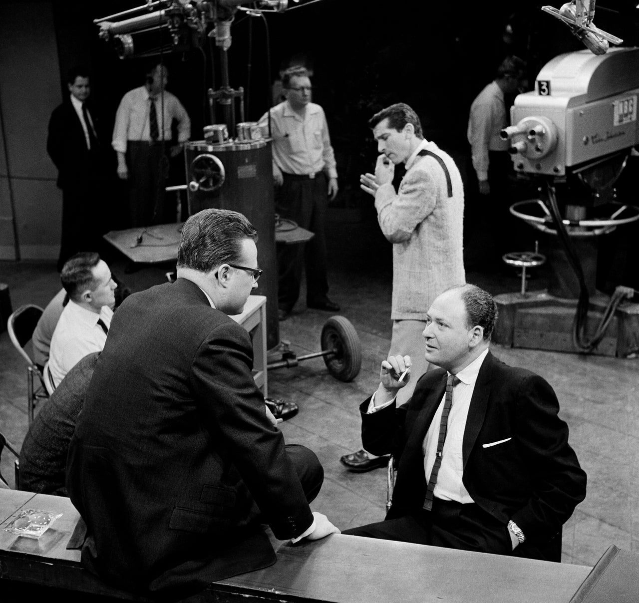 Writers on the set of "The NBC Comedy Hour," including Lear (far right) on Jan. 19, 1956.