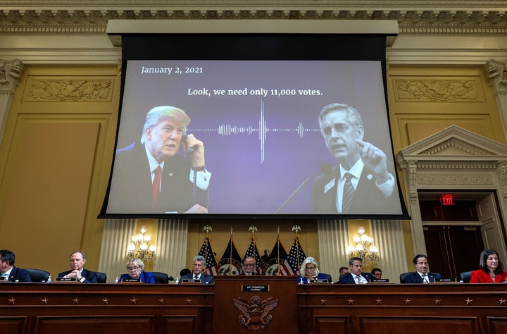 The House select committee investigating the Jan. 6, 2021, Capitol attack played an audio recording of then-President Donald Trump talking to Georgia Secretary of State Brad Raffensperger.