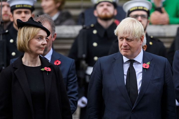 Liz Truss and Boris Johnson at the Remembrance Sunday ceremony at the Cenotaph earlier this month.