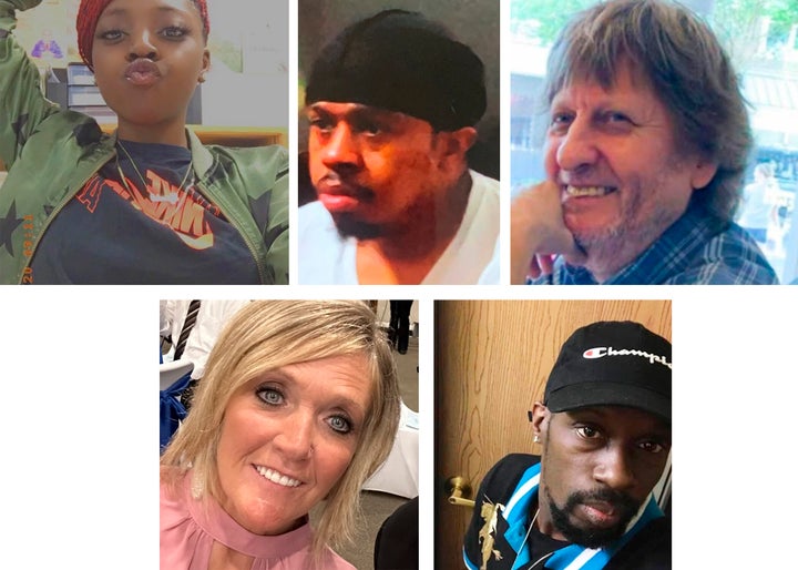 This combination of photos provided by the Chesapeake, Va., Police Department shows top from left, Tyneka Johnson, Brian Pendleton and Randy Blevins, and, bottom from left, Kellie Pyle and Lorenzo Gamble, who Chesapeake police identified as victims of a shooting that occurred late Tuesday, Nov. 22, 2022, at a Walmart in Chesapeake.