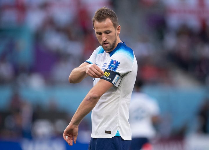 Harry Kane, England's captain, wearing the anti-discrimination armband