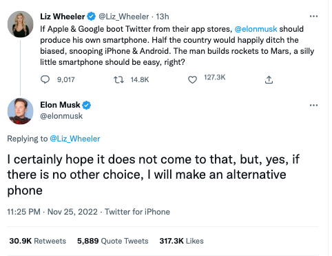 Elon Musk Says He'll Create 'Alternative' Smartphone If Apple, Google Battles Go Awry 1 6381d29a2300005b00f1fe78