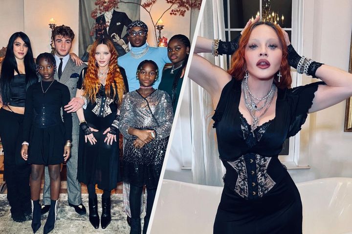 Madonna posing with her six children as they celebrate Thanksgiving together
