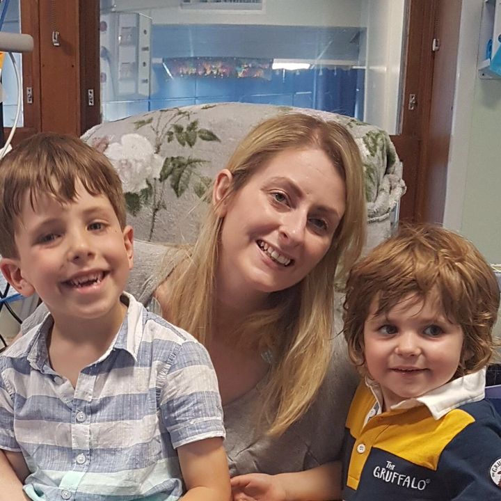 Jardine and her two sons in hospital. 