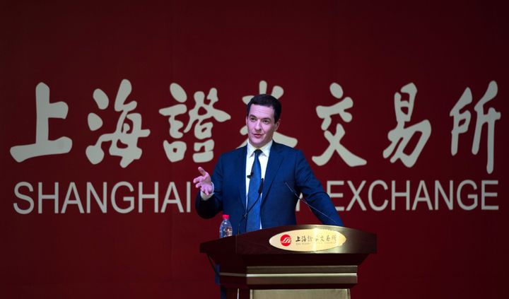 George Osborne delivers a speech at the Shanghai Stock Exchange in 2015.