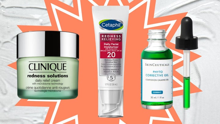 Clinque redness solutions daily relief cream, Cetaphil redness relieving daily facial moisturizer and SkinCeuticals Phyto Corrective gel serum.