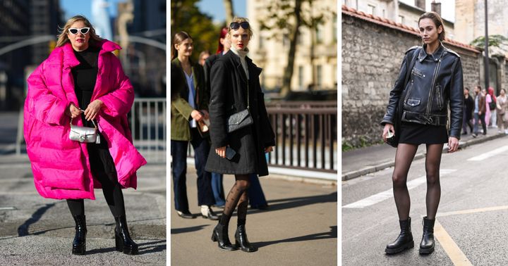 Street style stars at 2022 Fashion Weeks around the world wore their tights with chunky boots.
