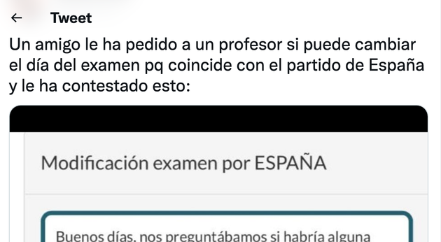 Tuit con la respuesta del profesor.