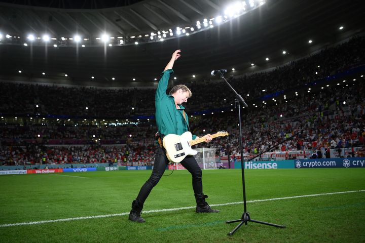Singer Chesney Hawkes performs during the FIFA World Cup Qatar 2022 Group B match between Wales and England at Ahmad Bin Ali Stadium on November 29, 2022 in Doha, Qatar.