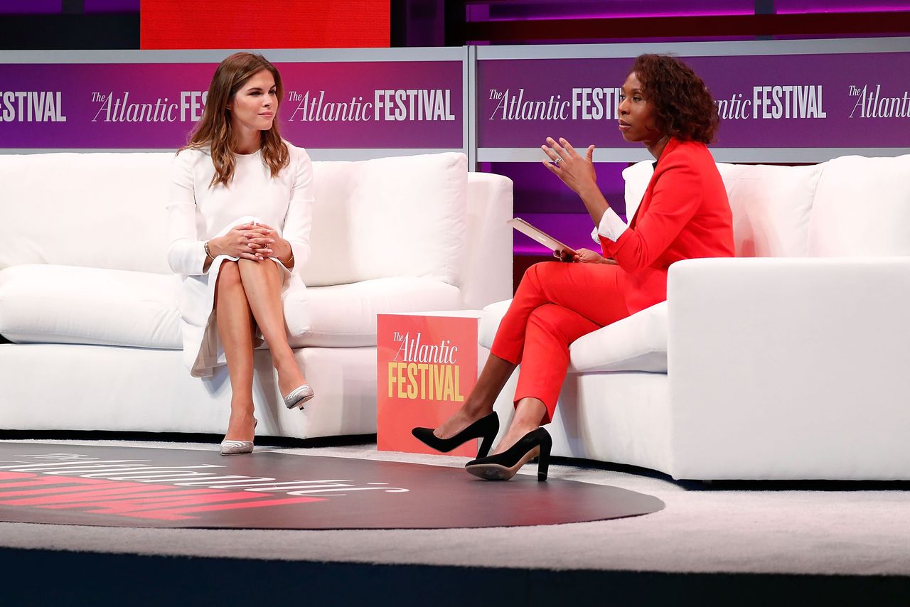 Emily Weiss (L), Founder and CEO, Glossier, is interviewed by Audie Cornish, Host, "All Things Considered," NPR, at The Atlantic Festival on October 2, 2018 in Washington, D.C. 