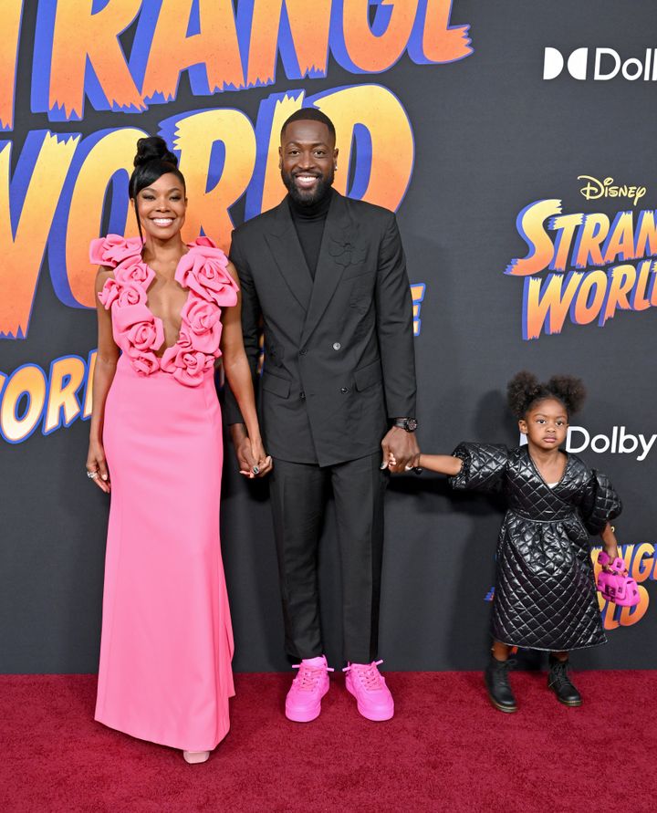 Actor Gabrielle Union, husband Dwyane Wade and daughter Kaavia James at Disney's "Strange World" premiere on Nov. 15 in Los Angeles.