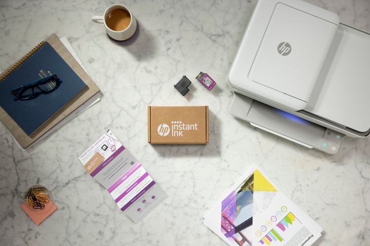 An HP package on a desk