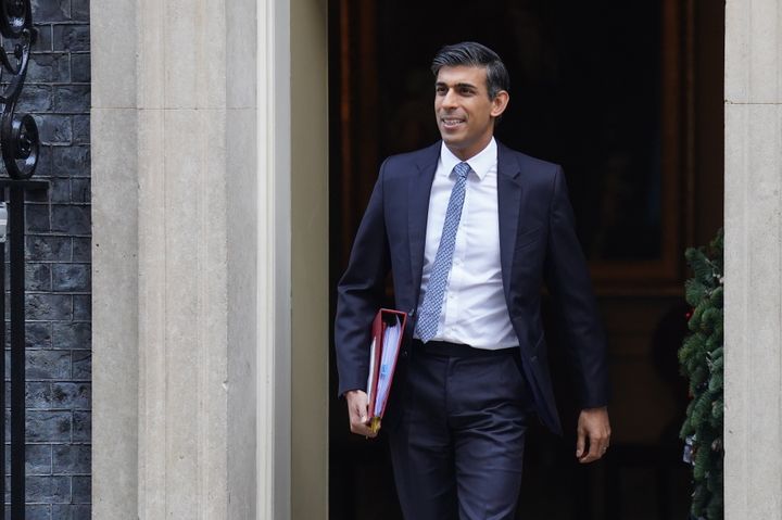 Rishi Sunak leaves 10 Downing Street to attend prime minister's questions.