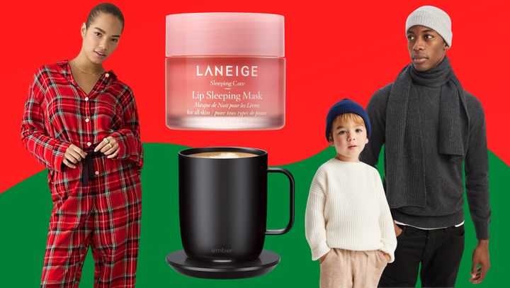 J.Crew pajamas, Ember smart mug, Laneige lip mask, Quince kids sweater, Naadam scarf.