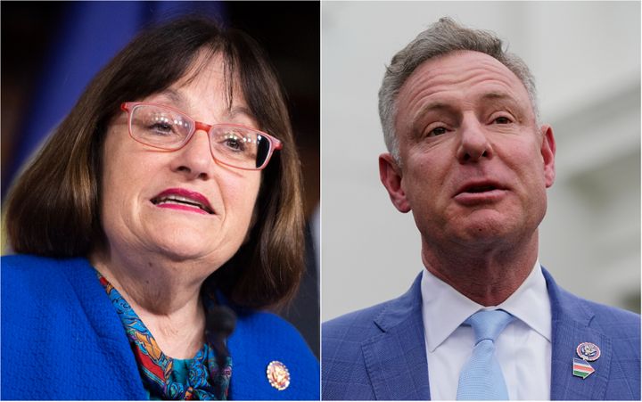 Reps. Annie Kuster (D-N.H.), left, and Scott Peters (D-Calif.), currently both vice chairs of the New Democrat Coalition, are facing off for the top spot in the moderate bloc on Thursday.