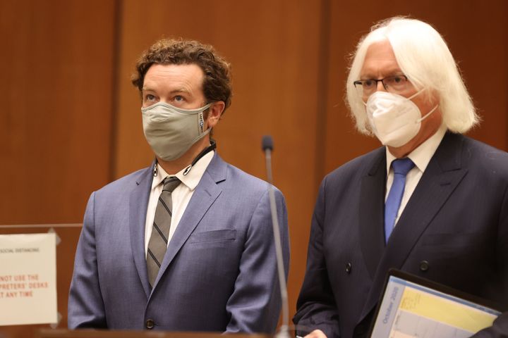Actor Danny Masterson stands with his lawyer Thomas Mesereau as he is arraigned on three rape charges in separate incidents in 2001 and 2003, at Los Angeles Superior Court, Los Angeles, California, September 18, 2020. - The 44-year-old actor known for appearing on "That '70s Show" and "The Ranch" was ordered on September 18, 2020 to return to court October 19 for arraignment. (Photo by Lucy NICHOLSON / POOL / AFP) (Photo by LUCY NICHOLSON/POOL/AFP via Getty Images)